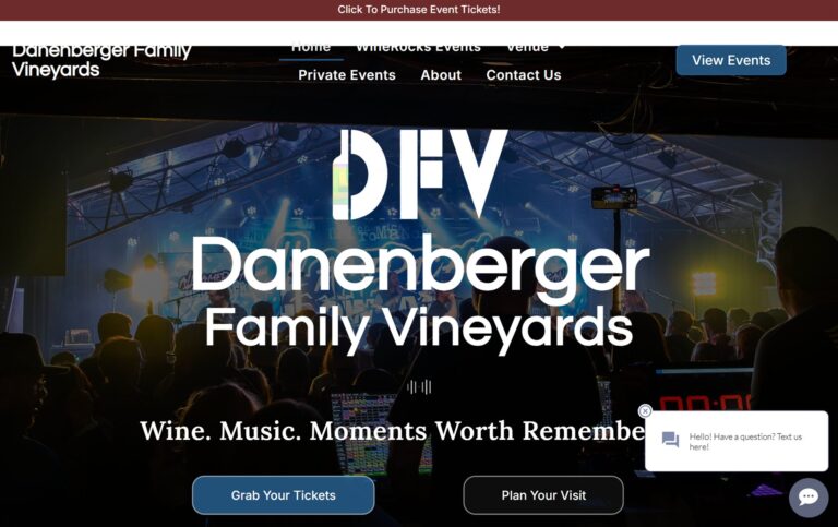 Danenberger Family Vineyards winery and concert venue website designed by Elevated Ideas
