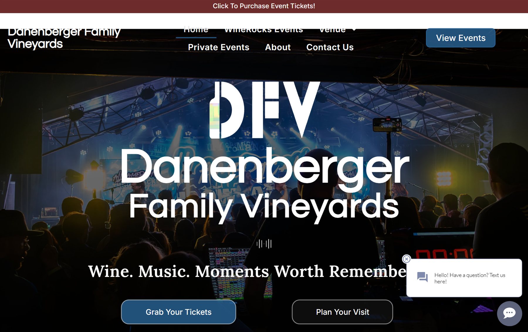 Danenberger Family Vineyards winery and concert venue website designed by Elevated Ideas