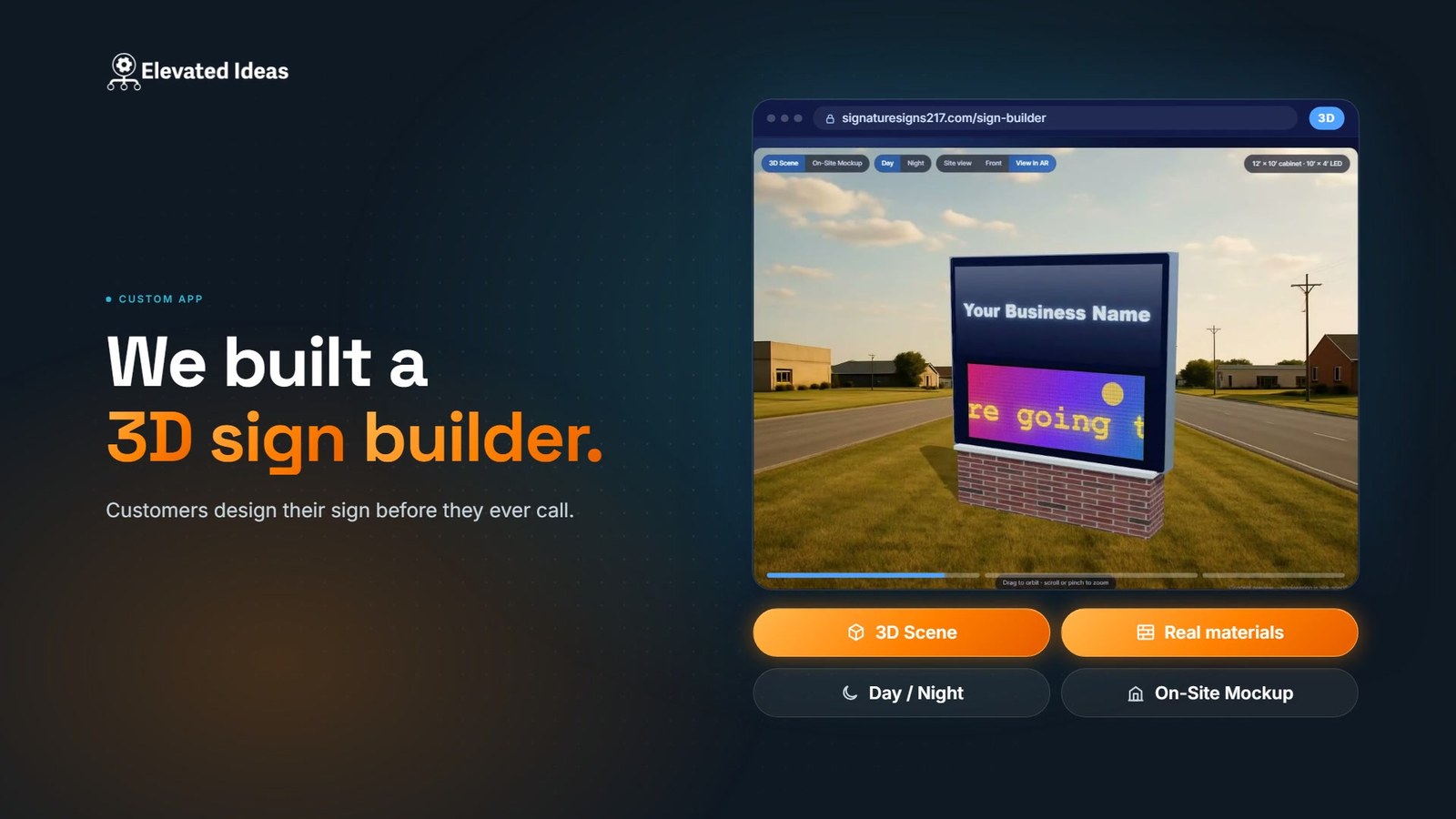 Signature Signs & Lighting website with the custom 3D sign builder Elevated Ideas built