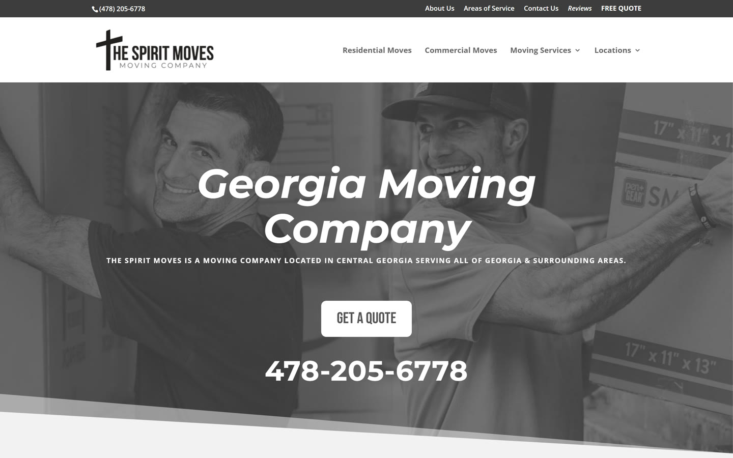 The Spirit Moves Moving Company homepage on thespiritmovesus.com